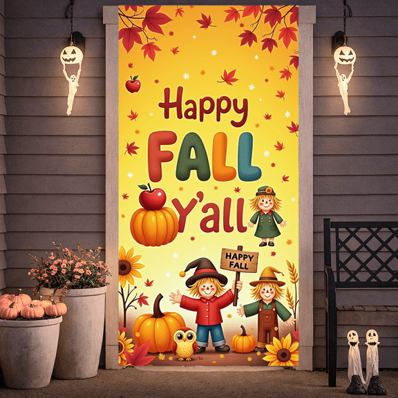 Pumpkin Decoration Happy Fall Banner Autumn Leaves Harvest Scarecrow Decoration for Fall Festival Thanksgiving Home Decor Seasonal Celebration