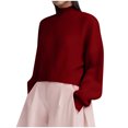 thumbnail image 1 of WEAIXIMIUNG Women's Cropped Turtleneck Sweater Sleeve Ribbed Knit Pullover Sweater, 1 of 3