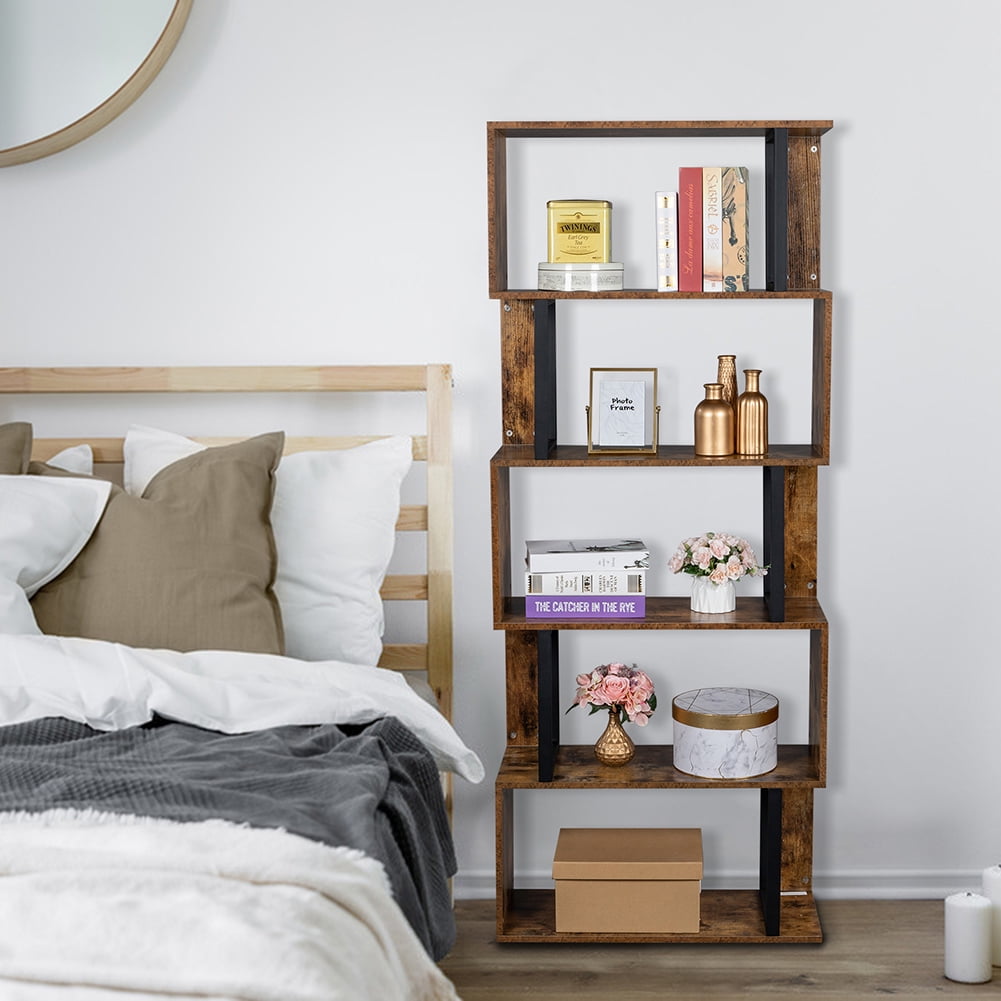 Veryke 5-Tier Bookcase and Bookshelf Display Shelf, S-Shaped Z-Shelf Bookshelves, Storage Shelving