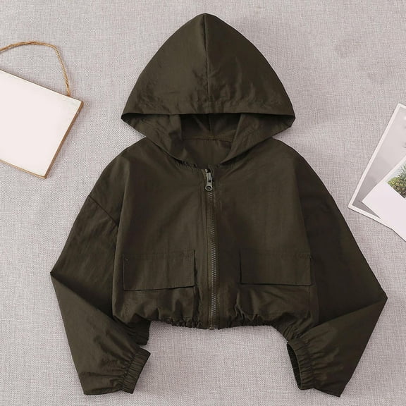 Girls Lightweight Hooded Jacket for Spring and Summer, Solid Color Casual Outerwear