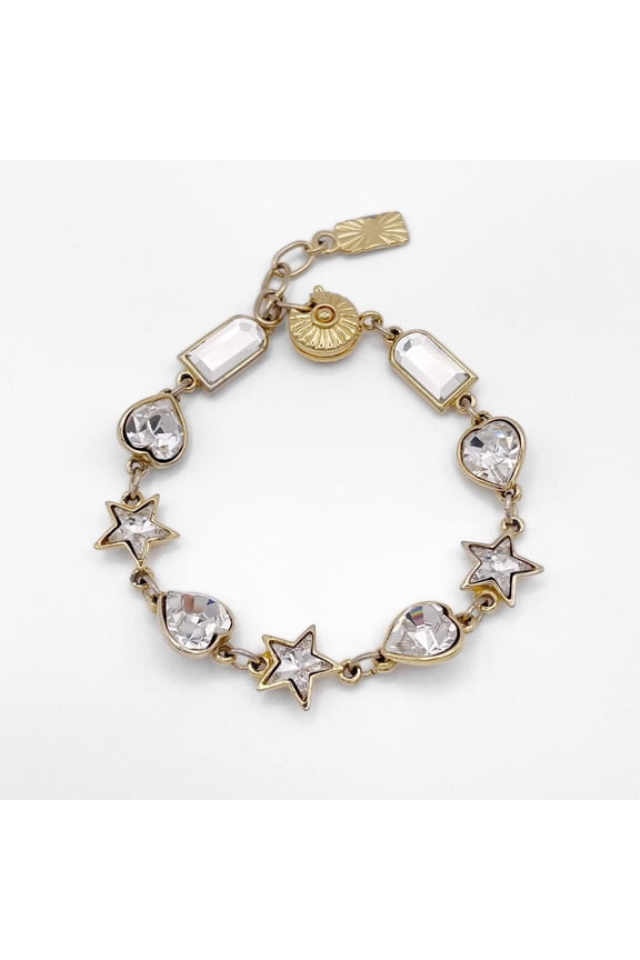 Pre-Owned YVES SAINT LAURENT Clear Stone Heart Star Bracelet Bangle Vintage Gold Women's