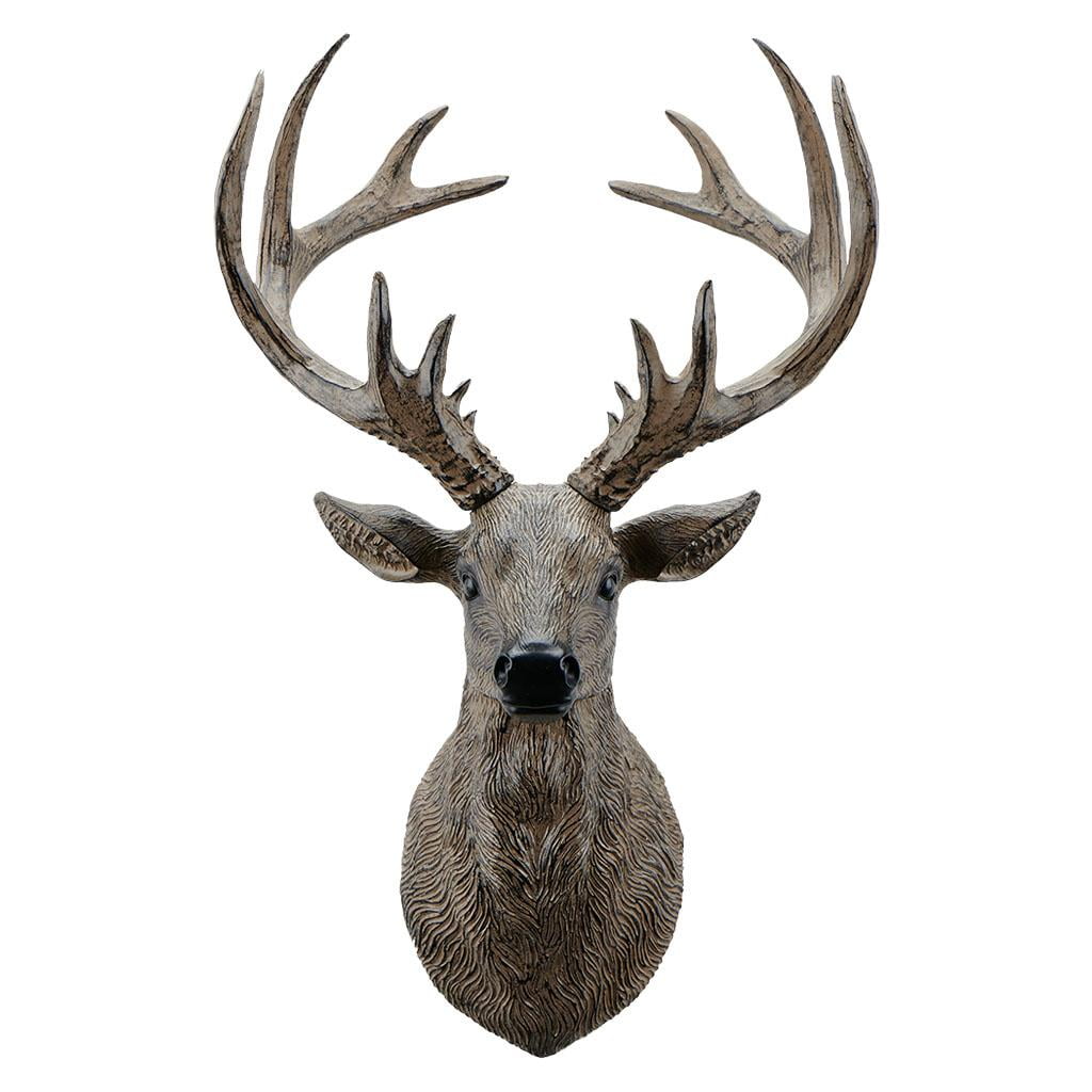 Vintage Bronze Effect Resin Stag Deer Pair Bust Statue Sculpture Ornament Gift 