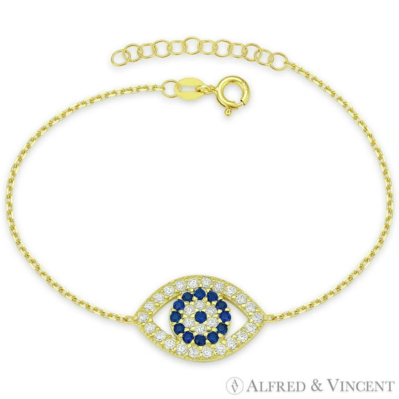 Evil Eye Charm Cubic Zirconia Crystal Bracelet in 925 Sterling Silver