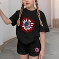 thumbnail image 4 of SGFCWSX Girls 2 Piece Outfits Kids 4th of July Casual Summer Oversized Short Sleeve T Shirt Graphic Print Elastic Waist Shorts Daily Wear Black Size 13-14 Years, 4 of 6