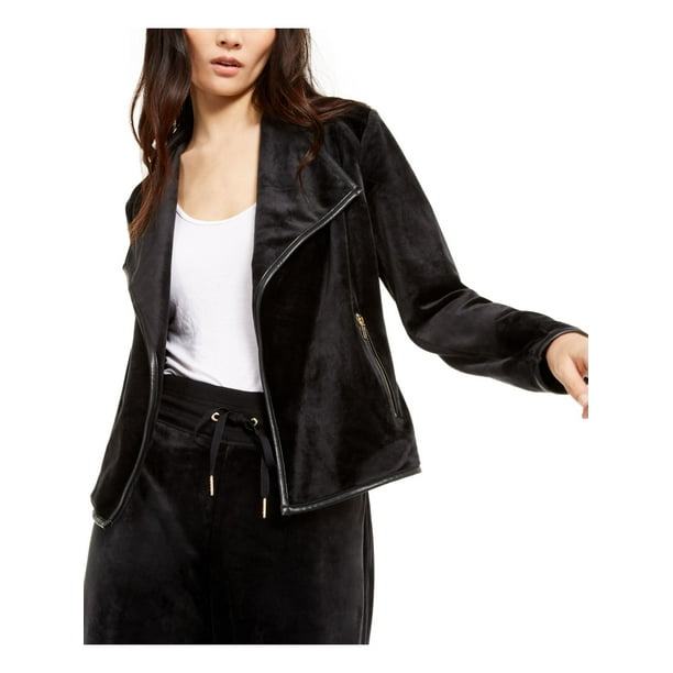 CALVIN KLEIN Womens Black Faux Leather Pocketed Jacket Size: L 