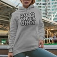 thumbnail image 2 of Good Vibes Only, Positivity Quote, Groovy Retro Wavy Text Merch Gift, Heather Grey Hooded Sweatshirt or Hoodie, 2XL, 2 of 5