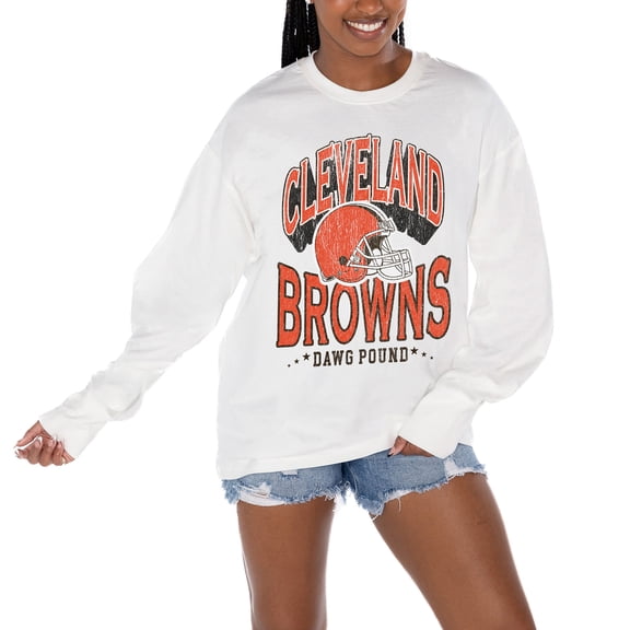 Women's Gameday Couture  White Cleveland Browns Time Out Oversized Long Sleeve T-Shirt