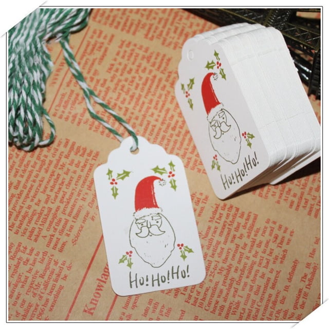 50pcs set Christmas DIY Gift Tags Coloured Drawing Hanging Tag Small Card Optional String DIY Craft Label Party Decor