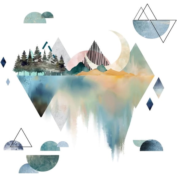 Mountain Wall Decals Arch Wall Stickers Geometric Forest Tree DIY Decor Geometric Art Wallpaper for Living Room Bedroom Bathroom Door Restroom Roommates Vinyl Wall Art Sticker Colorful