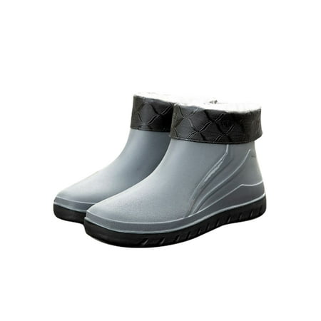 

Difumos Men s Waterproof Round Toe Work Boot Comfort Plush Lining Garden Booties Driving Water-Resistant Rain Boots Faux Fur Gray 8.5