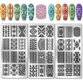 thumbnail image 1 of Juego de 3 placas de estampado para uñas con textura geométrica, 36 diseños, plantillas para uñas con motivos aztecas y tribales persas., 1 of 7
