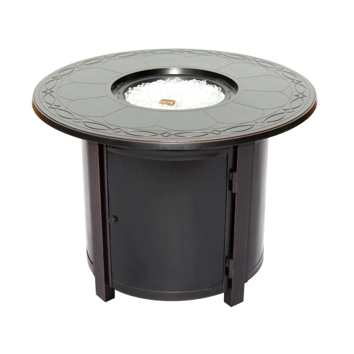 Alfresco Home Hartwick 34" Round Aluminum Gas Fire Pit Chat Table in Topaz Gray