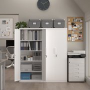 Marcree 71''H Metal Storage Cabinet for Garage, White Steel Cabinet with Doors and 4 Shelves,Tool Organizer for Garage Systems Storage Lockable File Storage for Home Office, Classroom