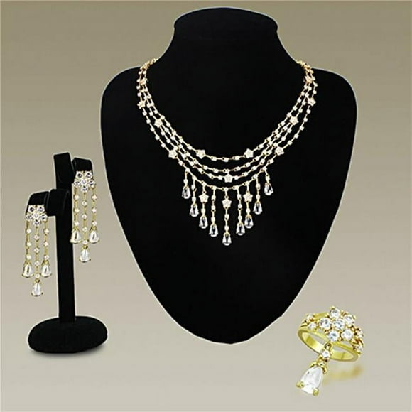 Gold Brass Jewelry Sets with AAA Grade CZ, Clear