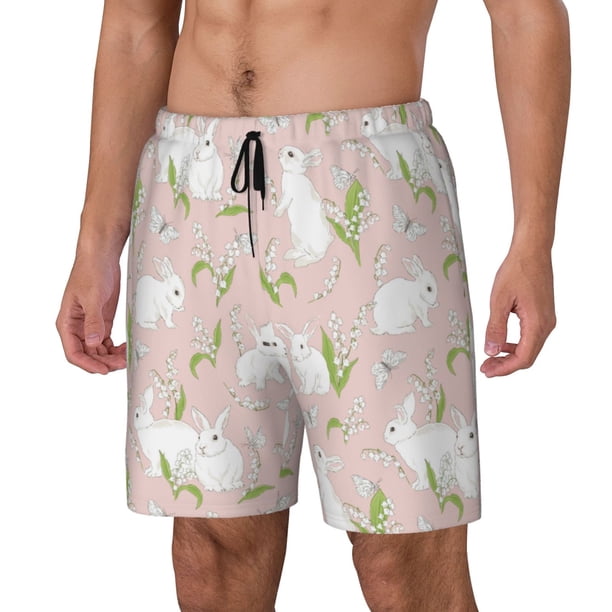 Balery Rabbit Bañador para hombre, shorts de playa de secado rápido con entrepierna y forro de compresión-Large