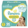 Pampers Swaddlers Diapers, Soft and Absorbent, Size 1, 96 Count