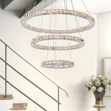 

Aiwen Crystal 3 Tiered Pendant Light Elegant Modern Rings Ceiling Lamp