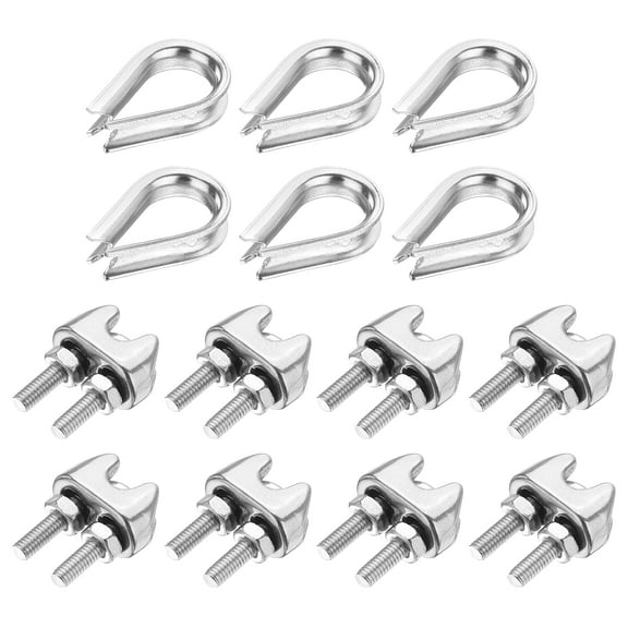 Uxcell 14Pcs M2(2mm) Wire Rope Cable Clamp Thimble and Crimping Loop Silver