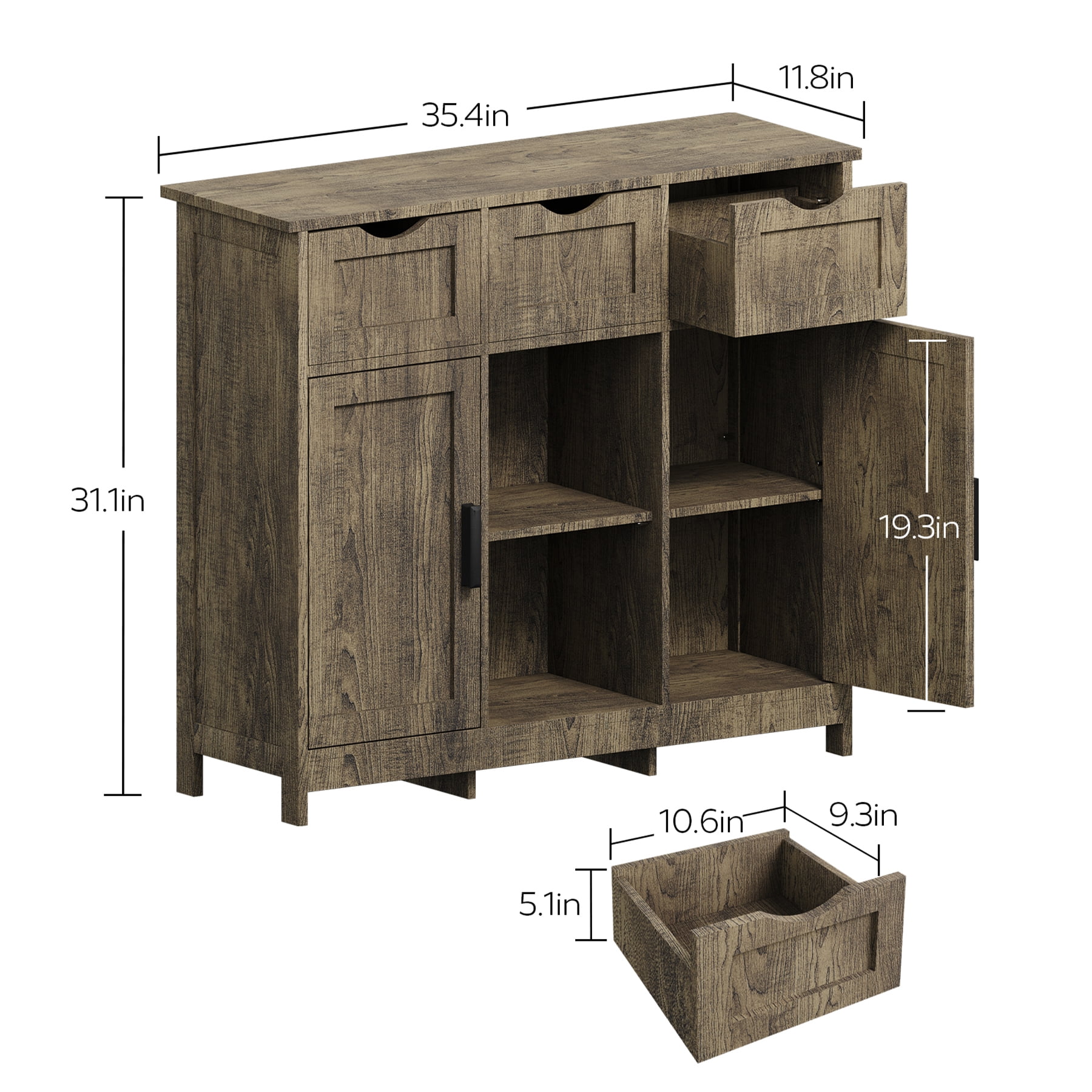 Homy Casa Gray Accent Storage Cabinet with Drawers and Shelves, for Living Room and Dining Room
