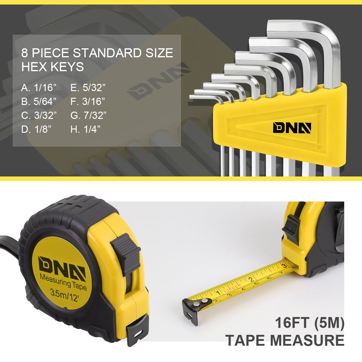 DNA Motoring Yellow 39 PCS Portable Tool Kit with Screwdriver, Pliers, Hammer, Hex Set for Household Repairs