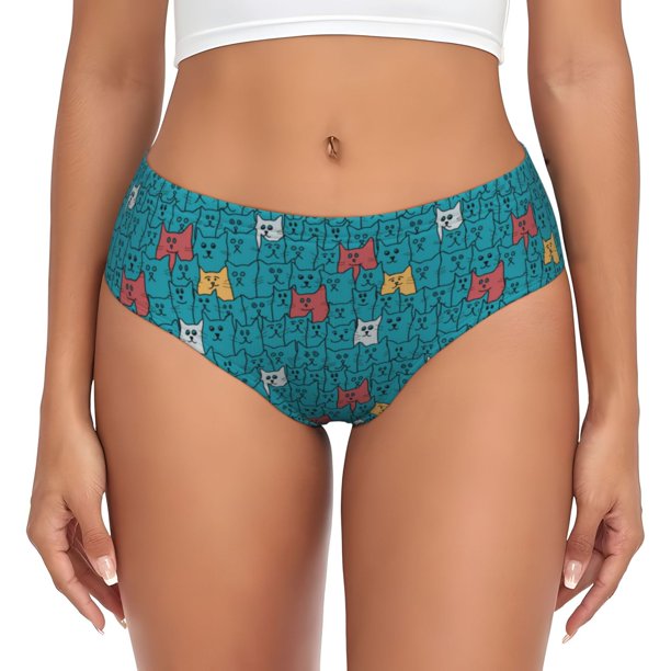 Balery Funny Cat Blue Ropa Interior de Algodón para Mujer con Dibujo – Braguitas Cómodas y Elásticas, Estilo Clásico-Large
