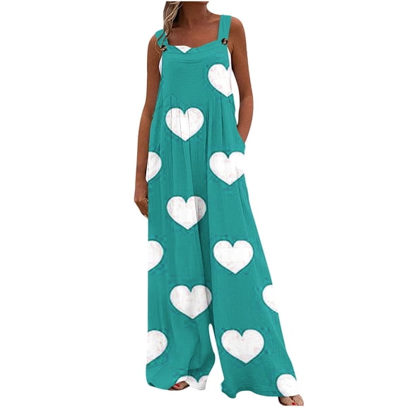 Fashion Plus Size Jumpsuits for Women with Sleeves Summer Printed Jumpsuit Casual Button Pocket Sleeveless Wide Leg Trousers