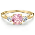 thumbnail image 3 of Gem Stone King 10K Yellow Gold Pink Zirconia and White Zirconia 3-Stone Ring for Women | 1.72 Cttw | Round 6MM | Gemstone Birthstone | Size 9, 3 of 6