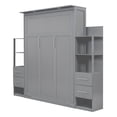 thumbnail image 4 of Queen Size Murphy Bed with Shelves,  Drawers and LED Lights, Solid Wood Wall Bedframe for Multipurpose Guest Room or Home Office, Space-Saving, Gray, 4 of 9