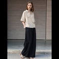 thumbnail image 4 of Camisas de Cuello en V para Mujer, Blusas Casuales de Corta con Solapa y Bolsillos Dobles. Beige L, 4 of 10
