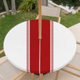 thumbnail image 6 of Round Outdoor Tablecloth with Umbrella Hole and Zipper, Red Solid Color Texture Fitted Table Cover with Elastic Edge for 31-35 Inch, Simple Red Stripes Waterproof Patio Tablecoths for Picnic, 6 of 9