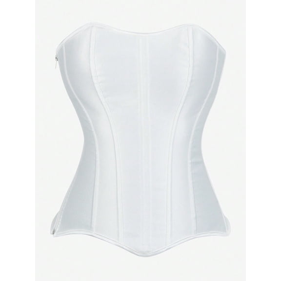 White Overbust Corset Top Strapless Shapewear With Steel Boning Side Zipper