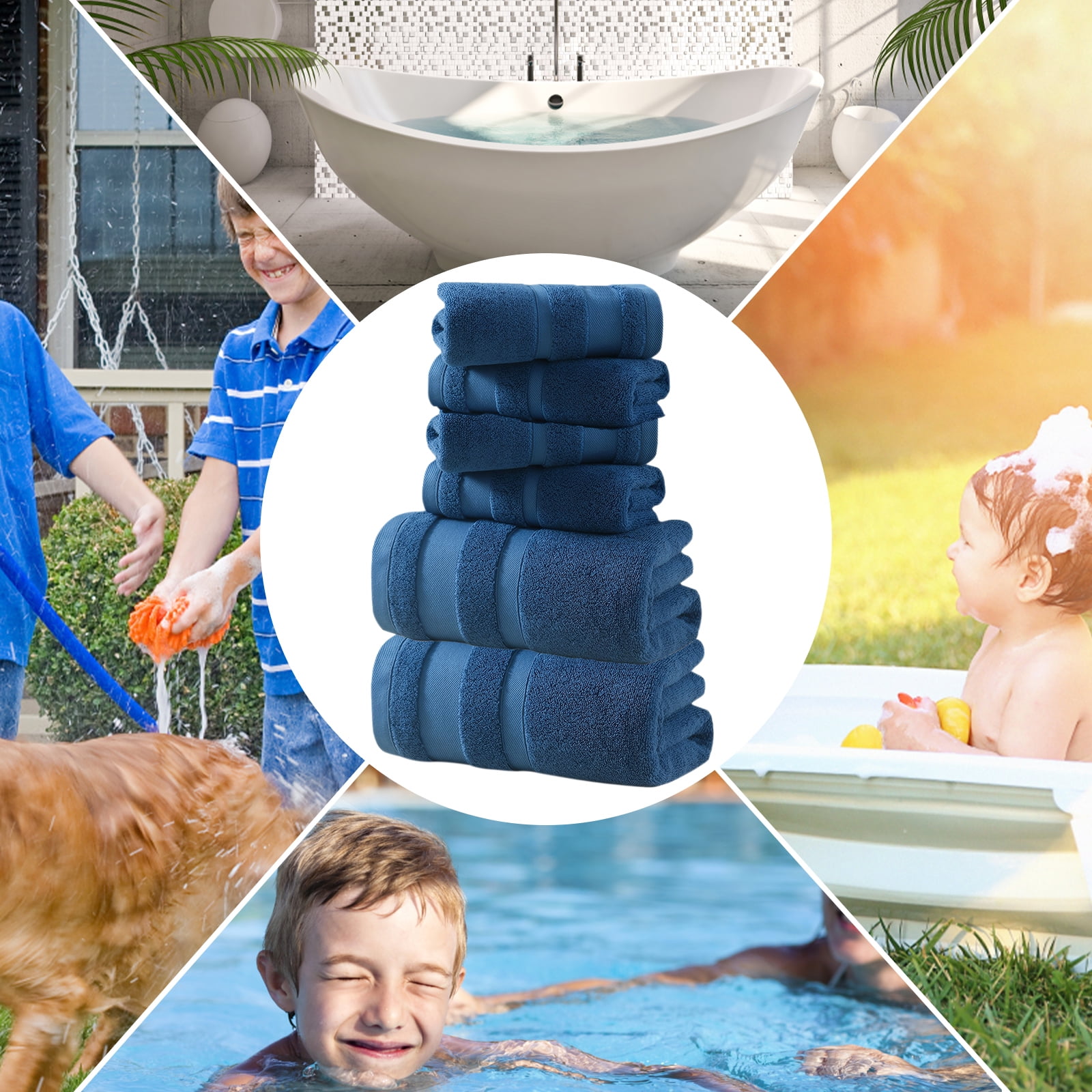 TOPCHANCES 6-Piece Towel Set, Ultra Absorbent Cotton Bath Towels Set (Blue)