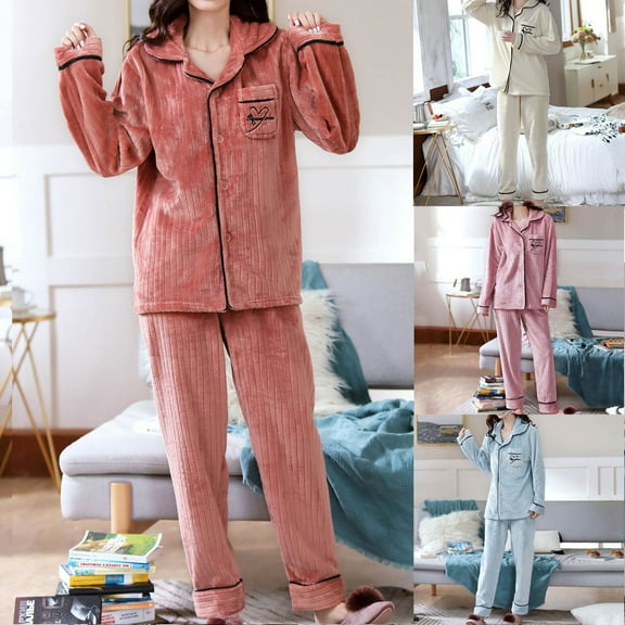 Itsame Pajamas 2pcs Sets for Womens Long Sleeved Sleepwearshirt and Pants Sleepwear Set Pocket Printed Plush Women Casual Home set Blue Size 2XL