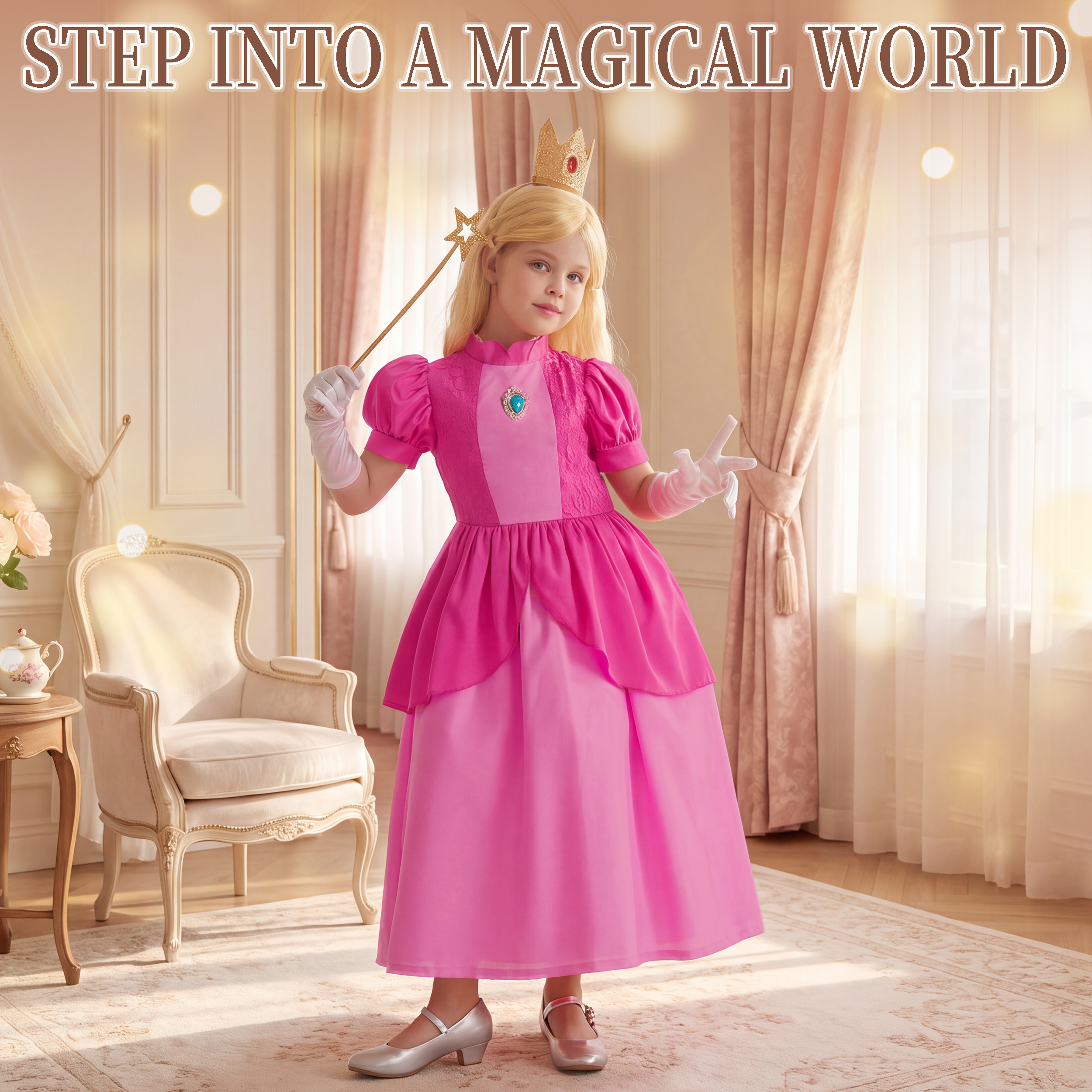 IKALI Girls Pink Princess Costume Dress, 6-Piece Set photo 4