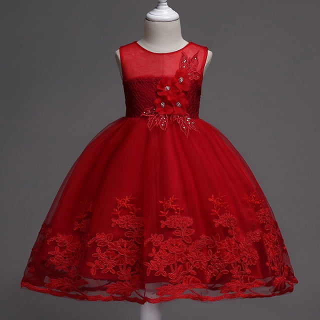 2021 Robe Fille Élégante Été Princesse Robes Enfants pour Filles Robe de Mariage Fleur Tout-Petit Performance Anniversaire Fête Robes