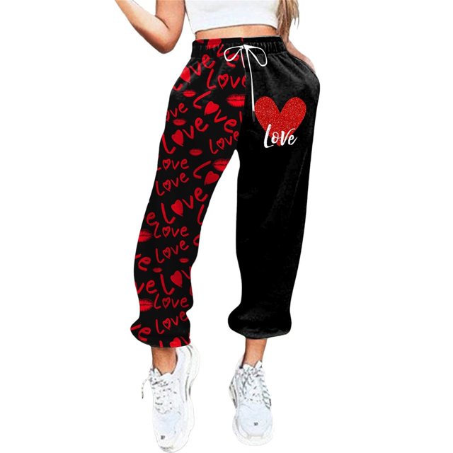 Gibobby pantalones de jogging holgados con estampado del Día de San Valentín para mujer Rosa S