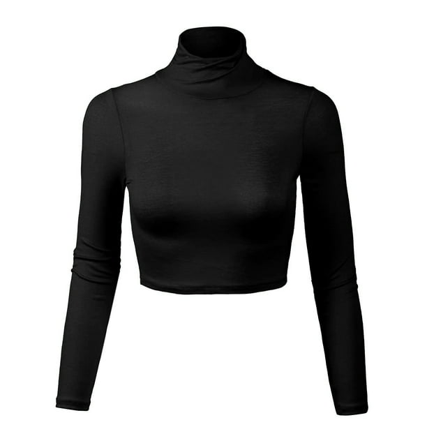 Kogmo Kogmo Womens Lightweight Fitted Long Sleeve Turtleneck Crop Top