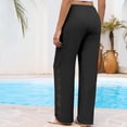 thumbnail image 5 of ManxiVoo Women's Crochet Panel Linen Pants – Elastic Waist High Waisted Wide Leg Casual Summer Beach Trousers, 5 of 8