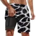 thumbnail image 2 of Telankuip Mens Leopard & Zebra Print Swim Trunks 2 in 1 with Compression Liner Pockets Drawstring Quick Dry Stretch Lined Swim Shorts Animal Pattern Comfy Holiday Beach Shorts 2-Black XXXXL, 2 of 4
