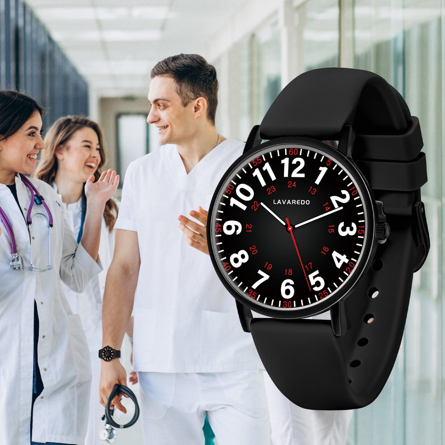 Bomieux Watch for Women Nurse Watch for Doctors Luminous Easy Read Dial,12/24 Hours with Second Hand,Silicone Band,Waterproof Watch Mother's Day gift for Women