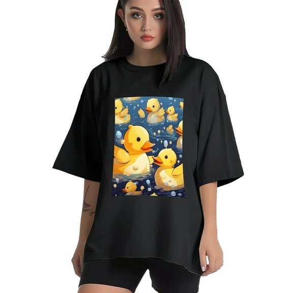 Plus Size Shirt for Women Black Tops for Women Short Sleeves Shirt for Women Cute Ducks T Shirt Crewneck Shirt for Women XS