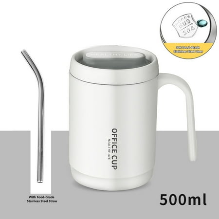 

500ml (17 oz) Travel Mug with Lid and Straw – Food Grade 304 Stainless Steel Interior Lightweight PP Plastic Exterior Perfect for Hot and Cold Beverages Ideal for Home Office and Outdoor Use