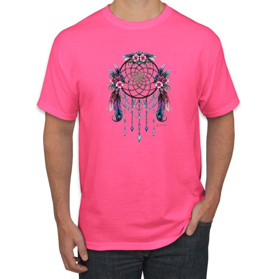 Wild Bobby, Dreamcatcher with Flowers, Pop Culture, Men Graphic Tees, Neon Pink, 4XL