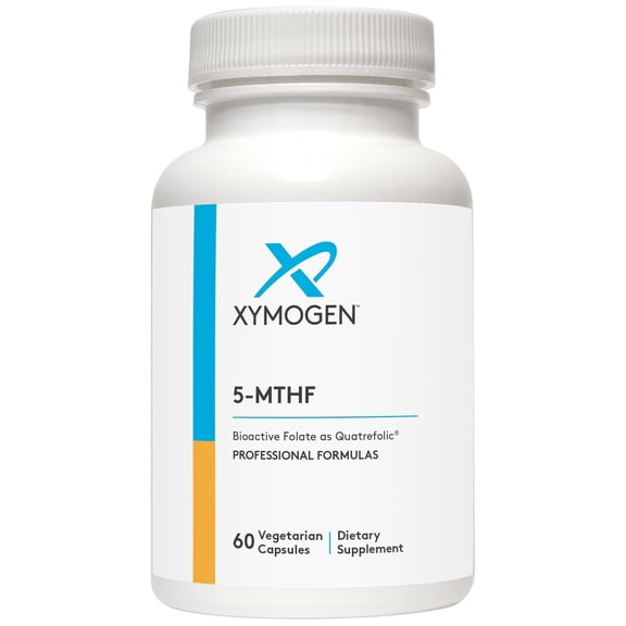 XYMOGEN 5-MTHF - 3,400 mcg DFE Bioactive Folate Supplement with Quatrefolic - Methylation, Healthy Mindset & Cardiovascular Support* - Vegetarian, Non-GMO, Gluten-Free - 60 Capsules