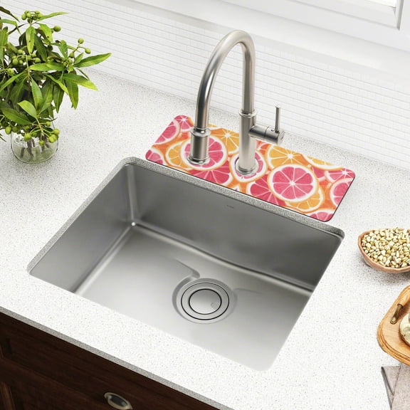 Yayeee Faucet Mat for Kitchen Sink 14.7" Diatomite Long Splash Guard Pad, Pink Grapefruit Slices