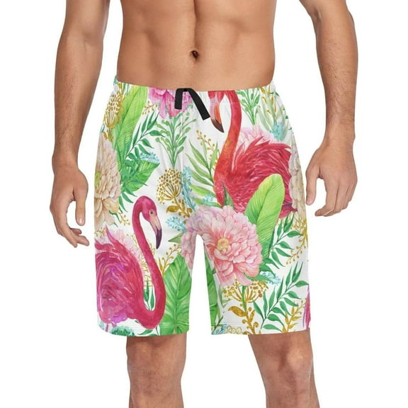GZHJMY Flamingo Pajama Pants Short for Men, Lounge Pants Lightweight Men Pajama Bottoms with Drawstring Pockets, Christmas New Year Birthday Gifts, Medium