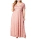 thumbnail image 2 of Puntoco Vestido De Noche Con Bolsillo De Encaje Hueco De Talla Grande Para Mujer Falda Larga Vestido De Cuello Redondo De Manga Corta Rosa Xl,Regalos Para Mujer Joven, 2 of 6