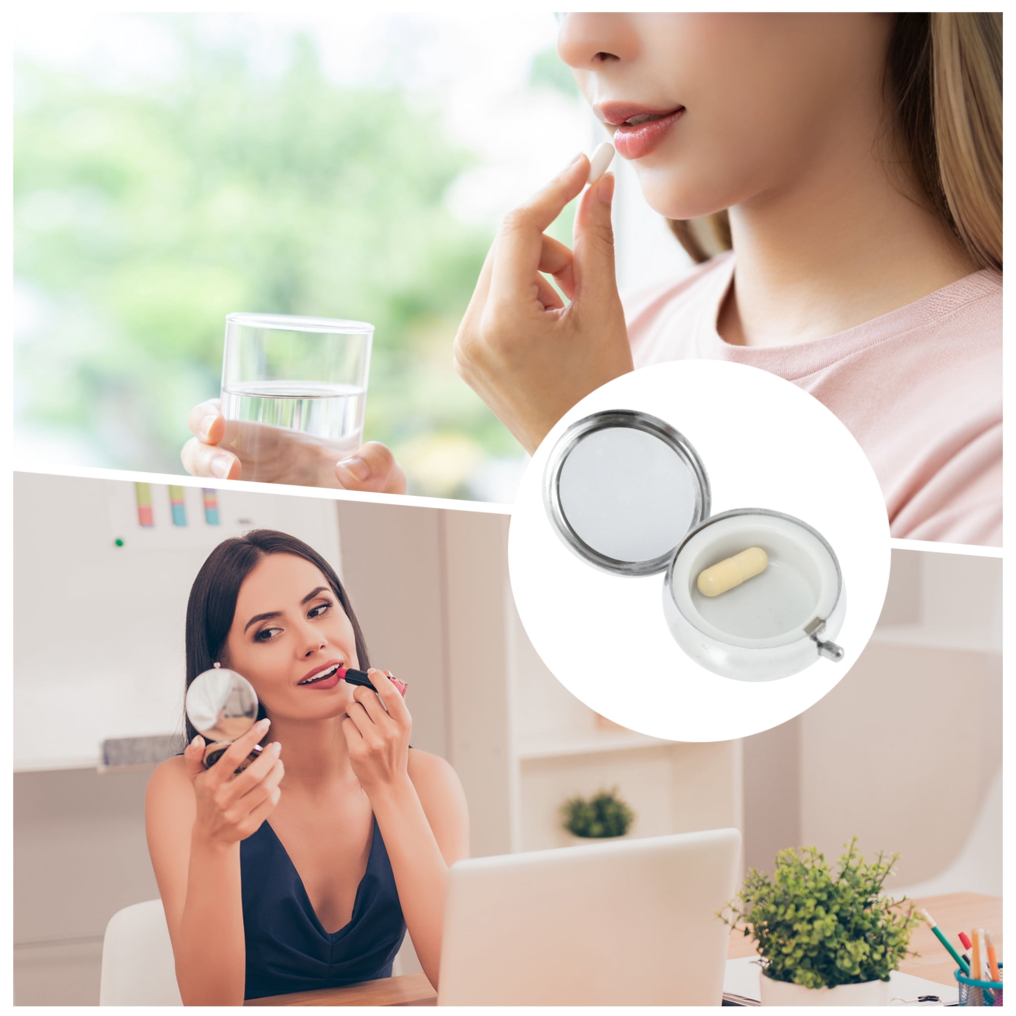 Unique Bargains Round Single Compartment Pill Cases Silver Tone 1 Pc [4.5cm Diameter]