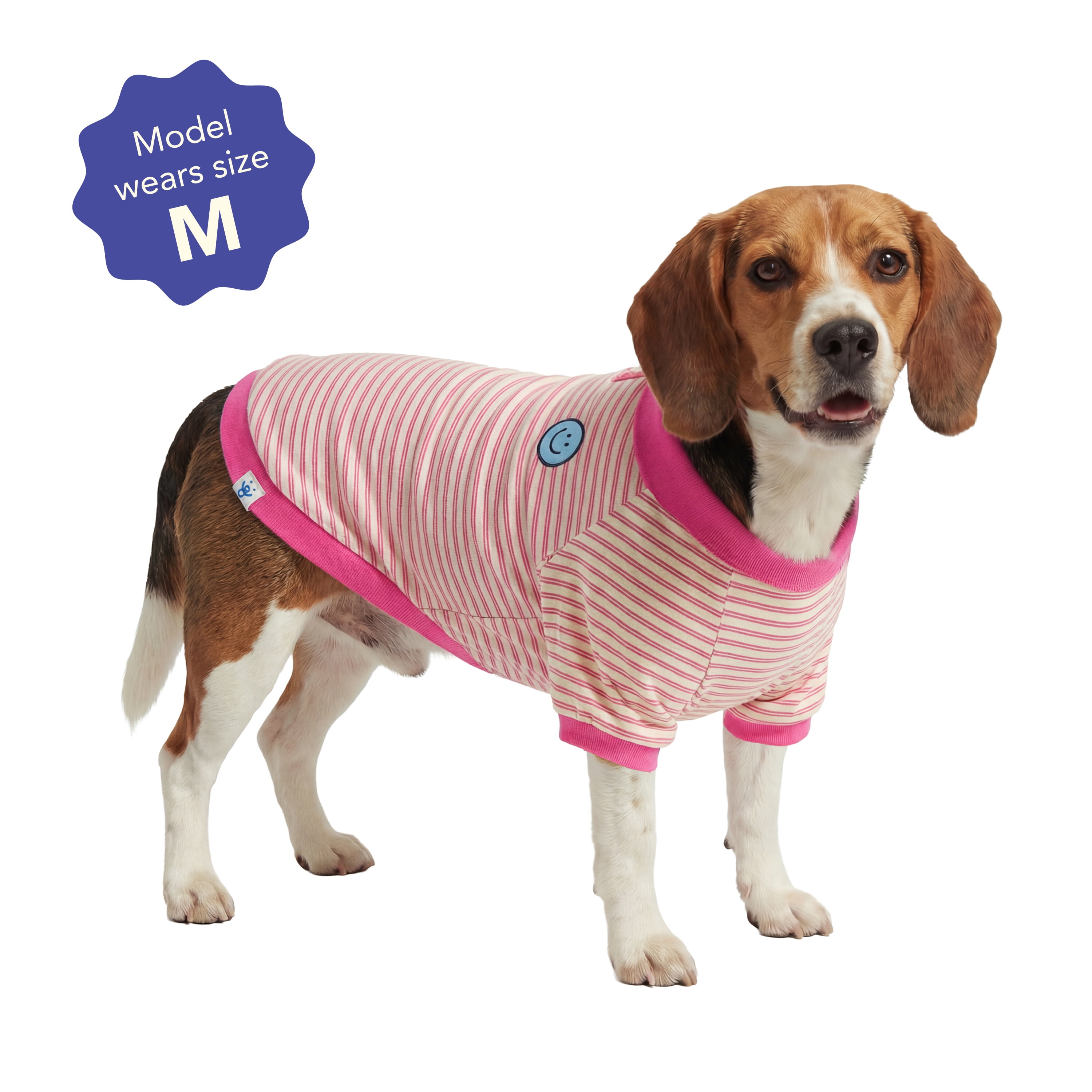 Oodles Multi-Color Striped Smiley Face Knit Polo Spring Dog T-Shirt, Medium