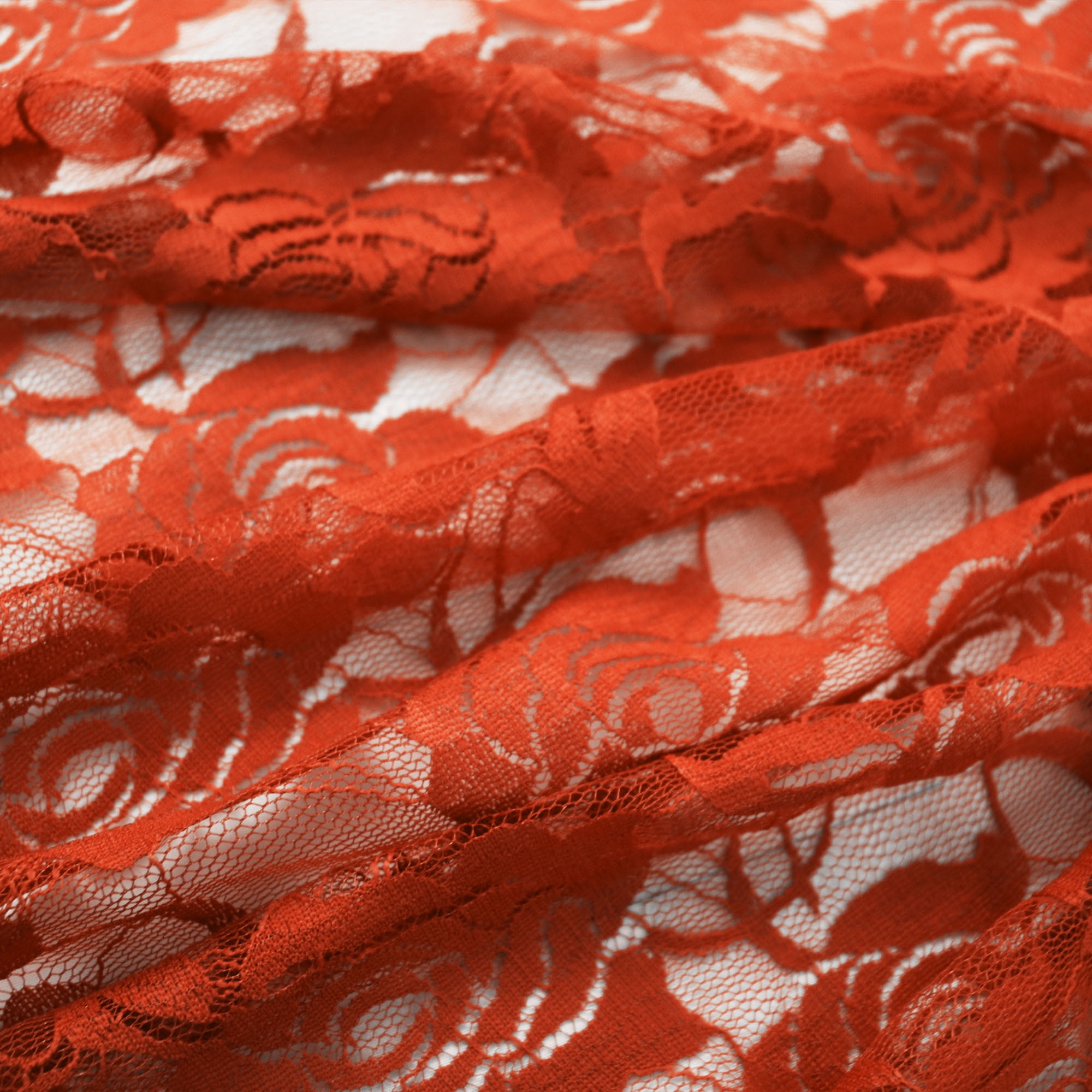 Romex Textiles Nylon Spandex Lace Fabric with Rose Design - Rust Dark
